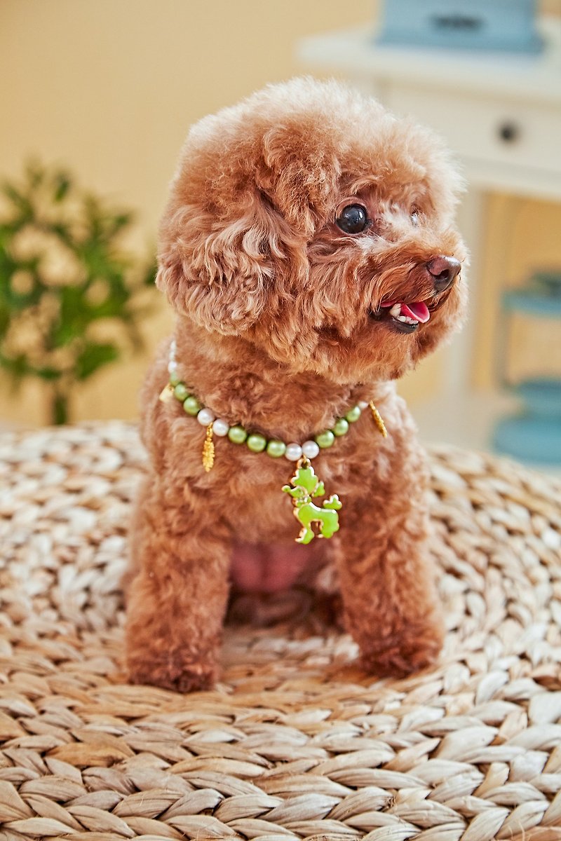 [Duke] sheep wool clothing pet pearl necklace pet dog collar cat collar necklace handmade necklace pet accessories pet supplies - ปลอกคอ - พลาสติก สีเขียว