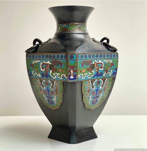 HappyDuckVintage 景泰藍青銅花瓶 日本 19世紀|簽名墨水|