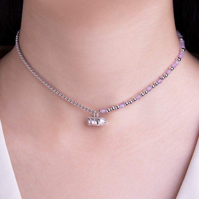 最佳禮物【易配戴】紫水晶吸磁手鍊/短鍊/頸鍊 - 項鍊 - 銅/黃銅 紫色