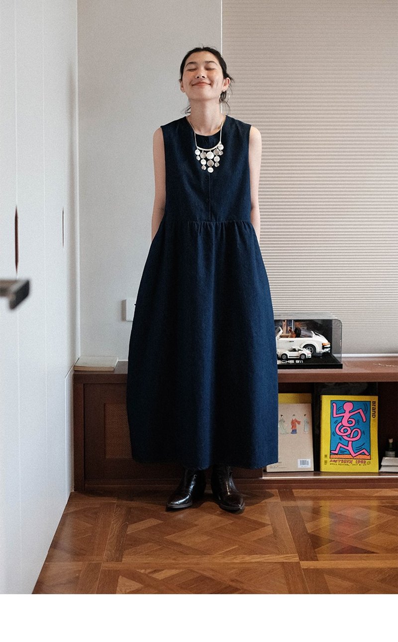 Vintage Denim Sleeveless Vest Shirt Dress - One Piece Dresses - Other Materials 