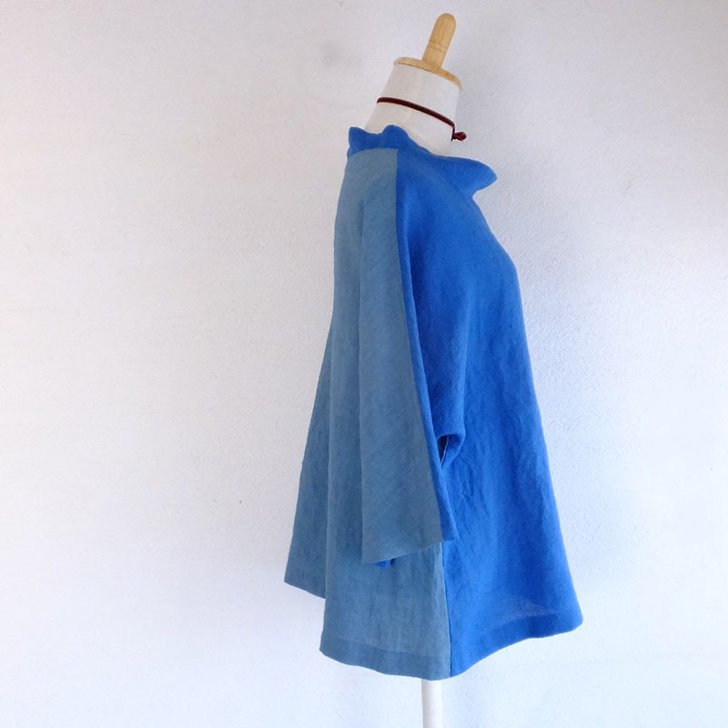Pullover two-color linen - เสื้อผู้หญิง - ผ้าฝ้าย/ผ้าลินิน สีน้ำเงิน