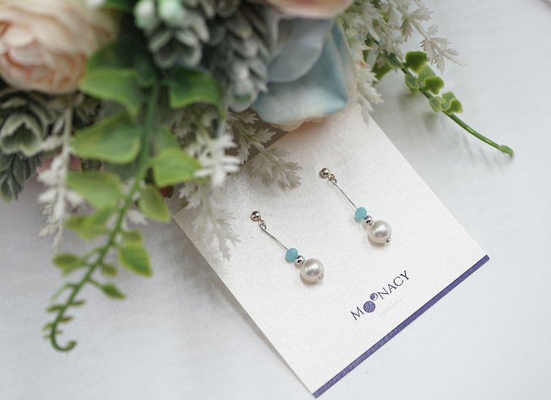Swarovski Crystal Pearl Earring (Translucent Aquamarine Blue) - Earrings & Clip-ons - Pearl Blue