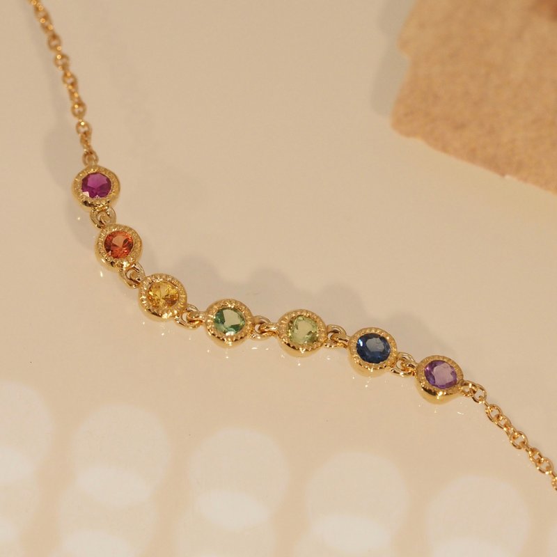 18K金彩虹鏈條手鏈 18K Gold Rainbow Bezel Chain Bracelet - 手鍊/手環 - 貴金屬 