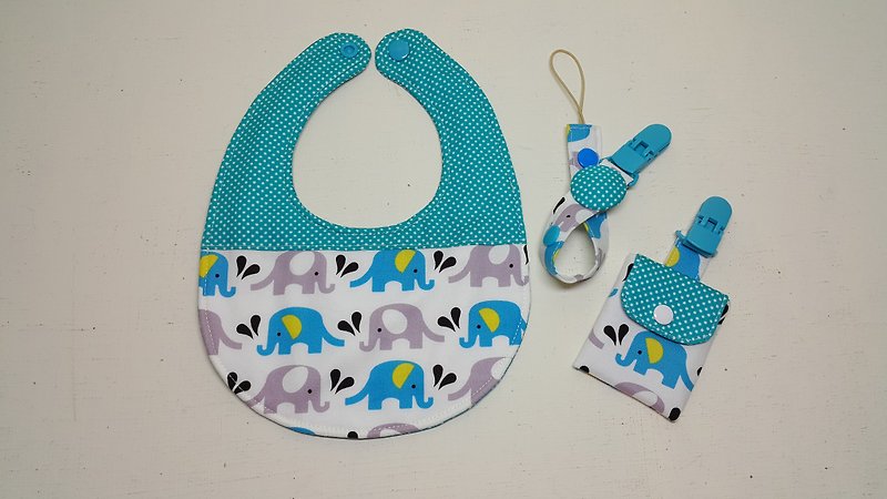 Elephants in the water politeness cycle pocket + peace folder bag + pacifier clip chain - Baby Gift Sets - Cotton & Hemp Blue
