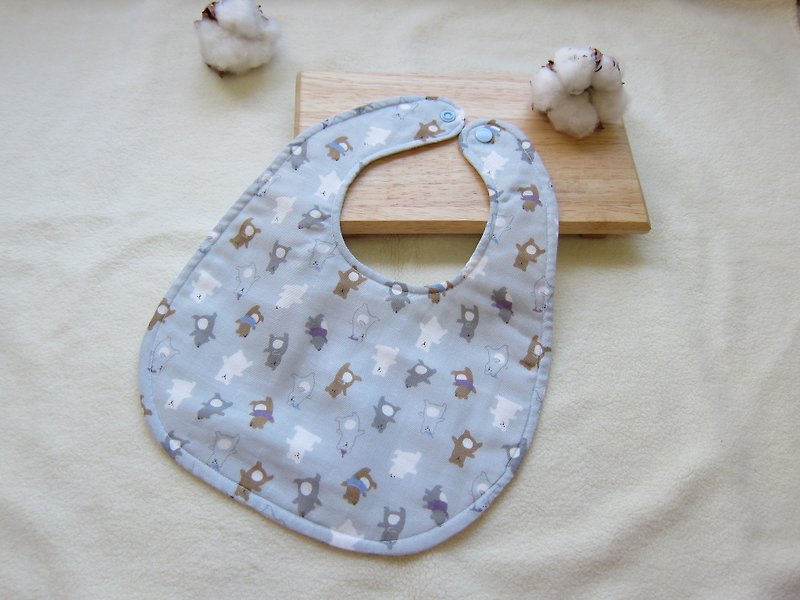 小熊寶寶-日本二重紗嬰兒寶貝純棉圍兜/六層紗（灰色） - 圍兜/口水巾 - 棉．麻 灰色