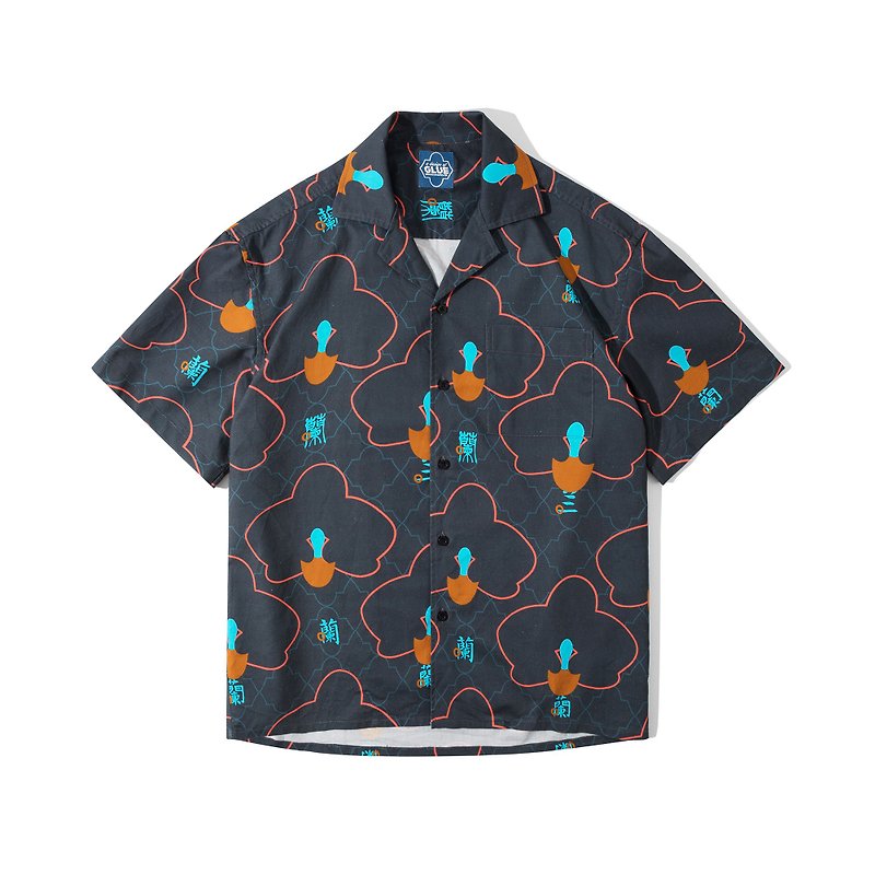 Original design orchid printed shirt jacket - Men's T-Shirts & Tops - Cotton & Hemp Gray