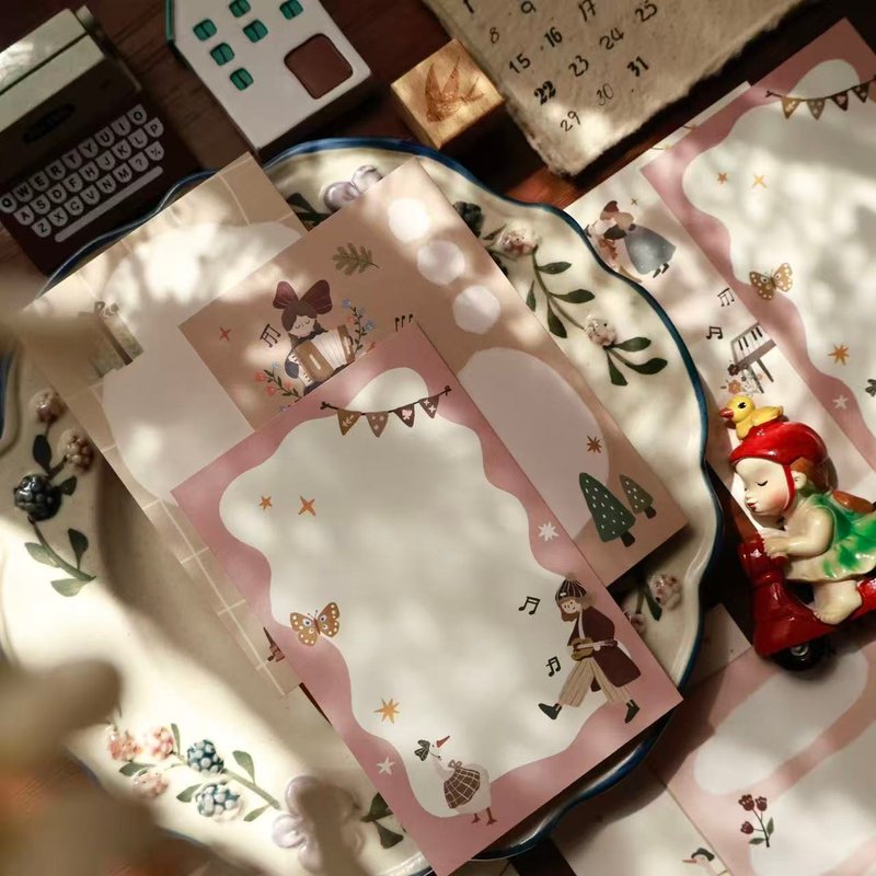 原創鹽系輕復古手帳素材【鴨鴨女孩】M5系列內頁雙面印可雙用便簽 - 膠紙/膠帶/紙膠帶 - 其他材質 多色