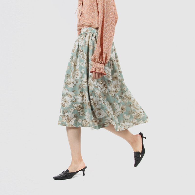 [Egg plant ancient] image hibiscus print vintage dress - Skirts - Polyester 