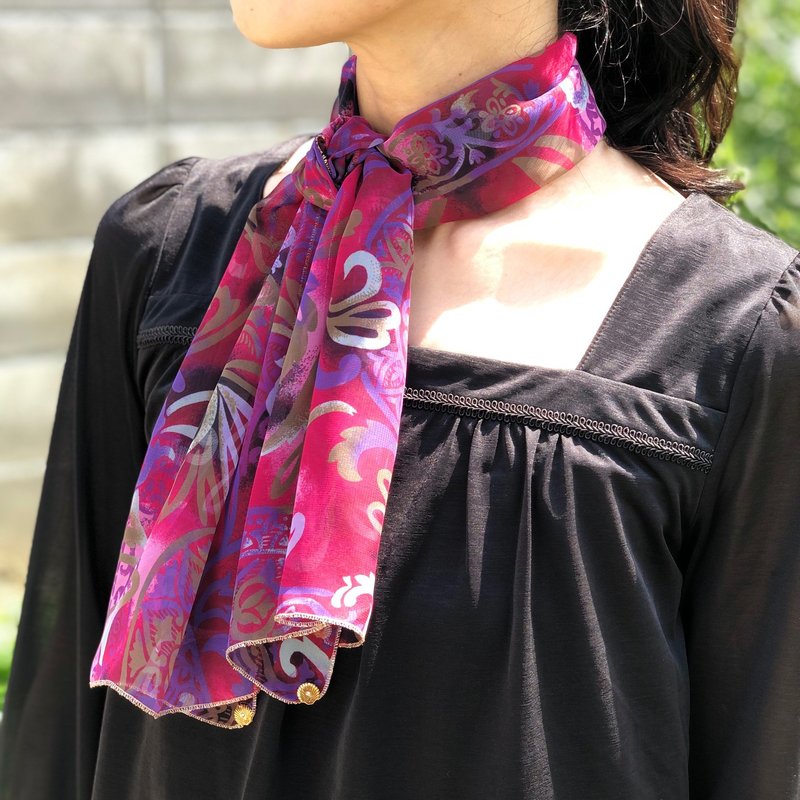 Ballett Chiffon mini scarf with paisley pattern, made in Japan, washable at home - Scarves - Polyester Red