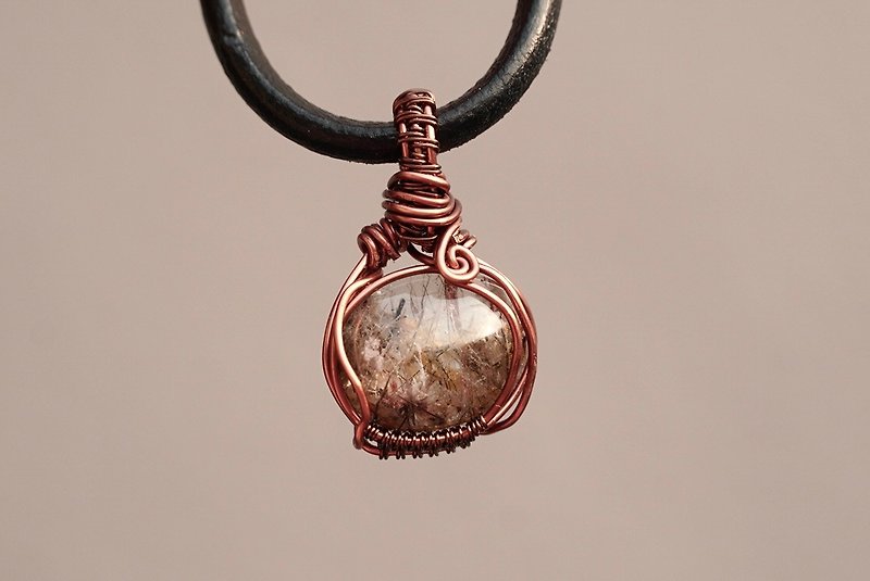 Up/Ghost Symbiosis Hair Crystal/Crystal Pendant/With Leather Rope/ Bronze Braiding Art Braiding - Necklaces - Crystal Red