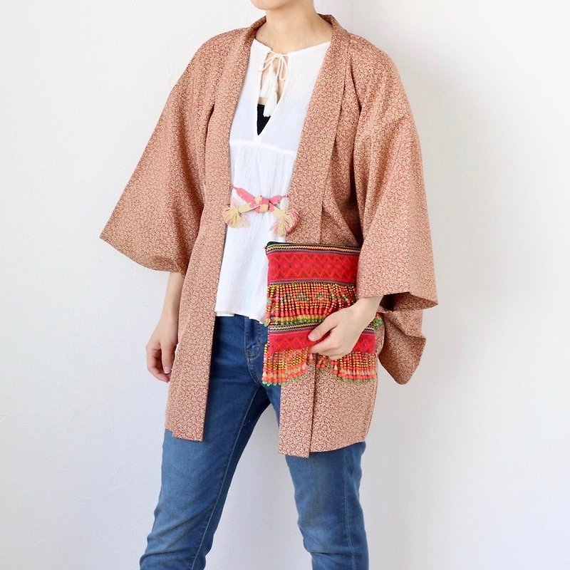leaf kimono, kimono jacket, haori, silk kimono, Japanese fashion /3354 - ジャケット - シルク・絹 ピンク