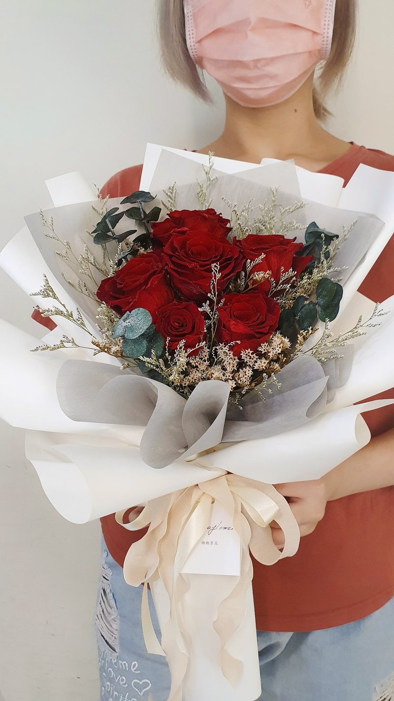 永生玫瑰大花束 紅色玫瑰 6朵 - 乾燥花/永生花 - 植物．花 紅色