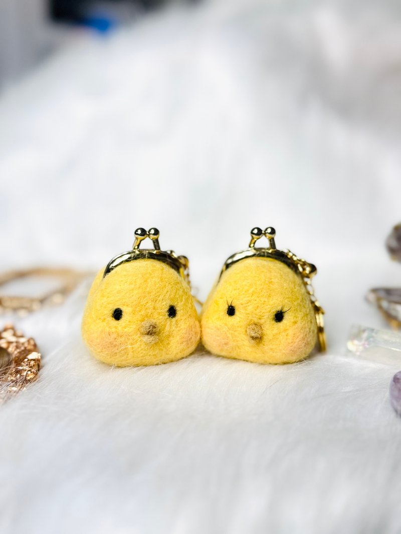 羊毛氈迷你金口包吊飾 - 鑰匙圈/鑰匙包 - 羊毛 黃色