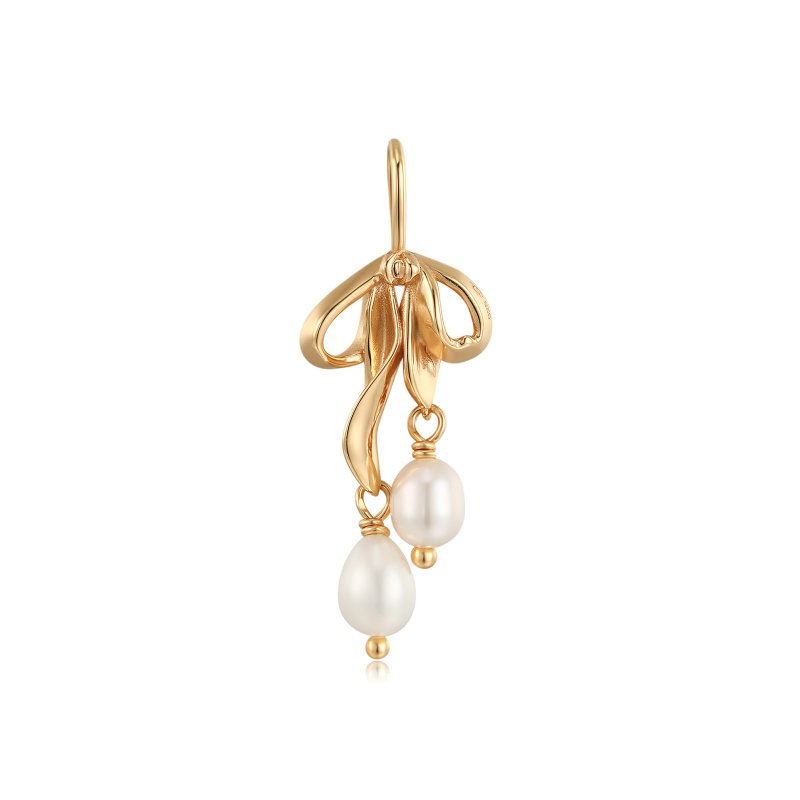 Freshwater Pearl Gold/Silver Bow Dangle Pendant - Alice - พวงกุญแจ - เงินแท้ สีทอง