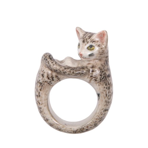 And Mary AndMary 手繪瓷戒指-虎斑貓 禮盒裝 Tabby Cat Ring