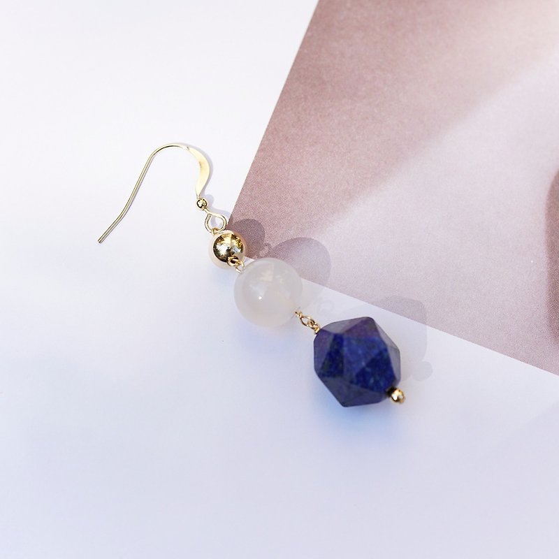 Mix lapis lazuli earrings VISHI original design US 14k bag gold geometric octagonal earrings women fashion - ต่างหู - คริสตัล 
