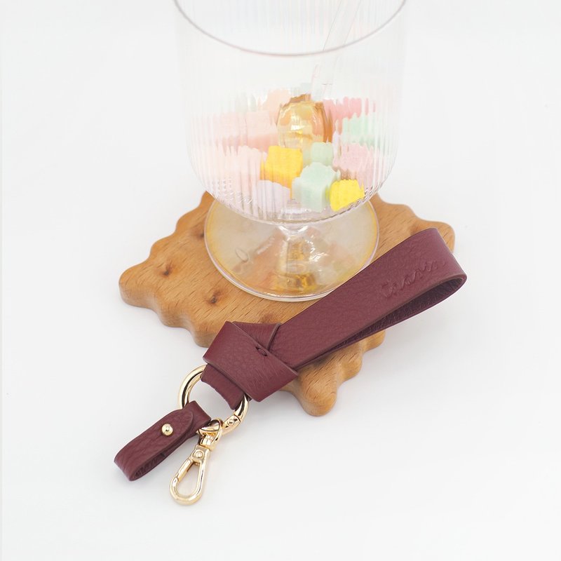 Key ring (Burgundy) : Cow Leather - 鑰匙圈/鑰匙包 - 真皮 紅色