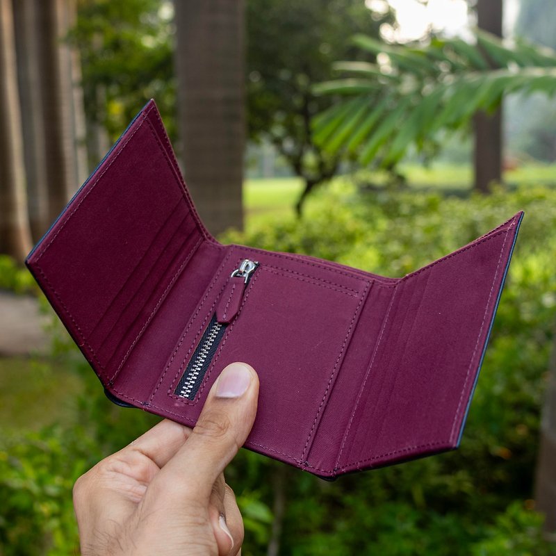 Trifold Wallet Leather for Men, Women - กระเป๋าสตางค์ - หนังแท้ สีน้ำเงิน