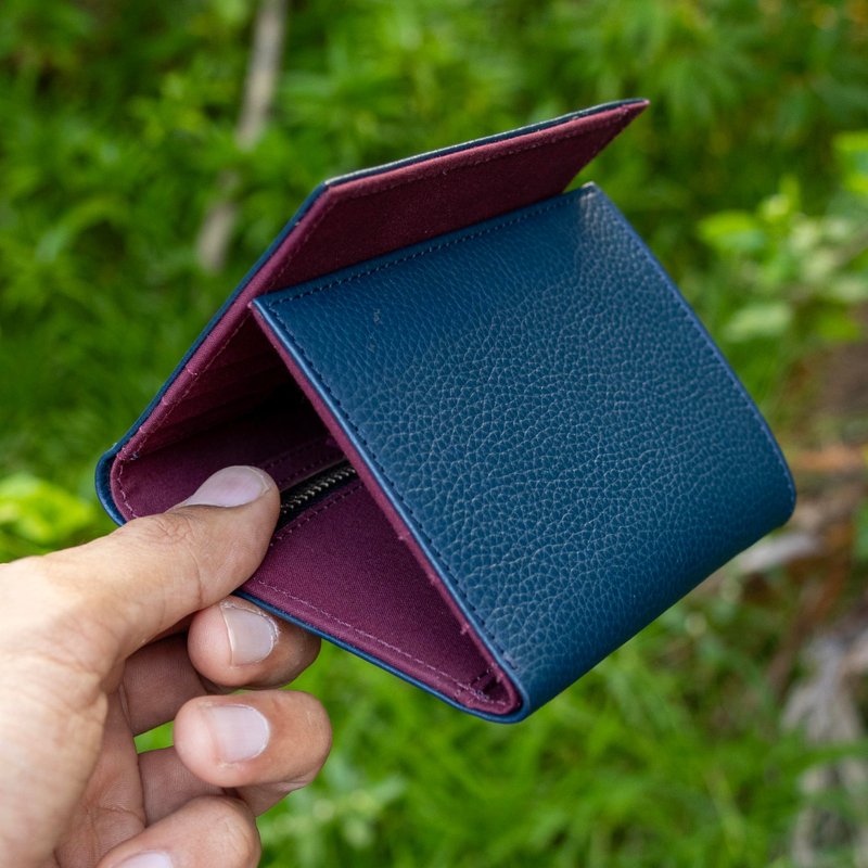 Trifold Wallet Leather for Men, Women - 錢包/皮夾/長短夾 - 真皮 藍色