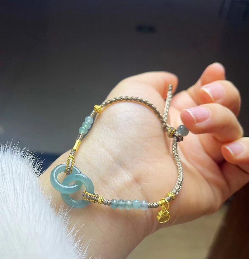 Guatemala natural raw mineral A cargo waxy blue water jade ring design single loop bracelets - Bracelets - Jade Green