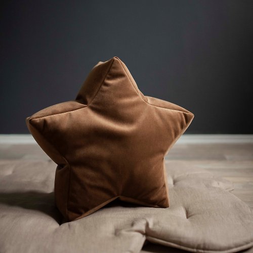 Cot and Cot Brown Velvet Star Bean Bag Chair - toddler nursery floor cushion