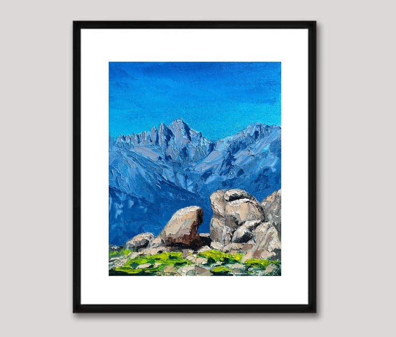 Original Oil Painting On Canvas Mountains Landsacpe Blue Painting Impasto Art - 壁貼/牆壁裝飾 - 棉．麻 多色