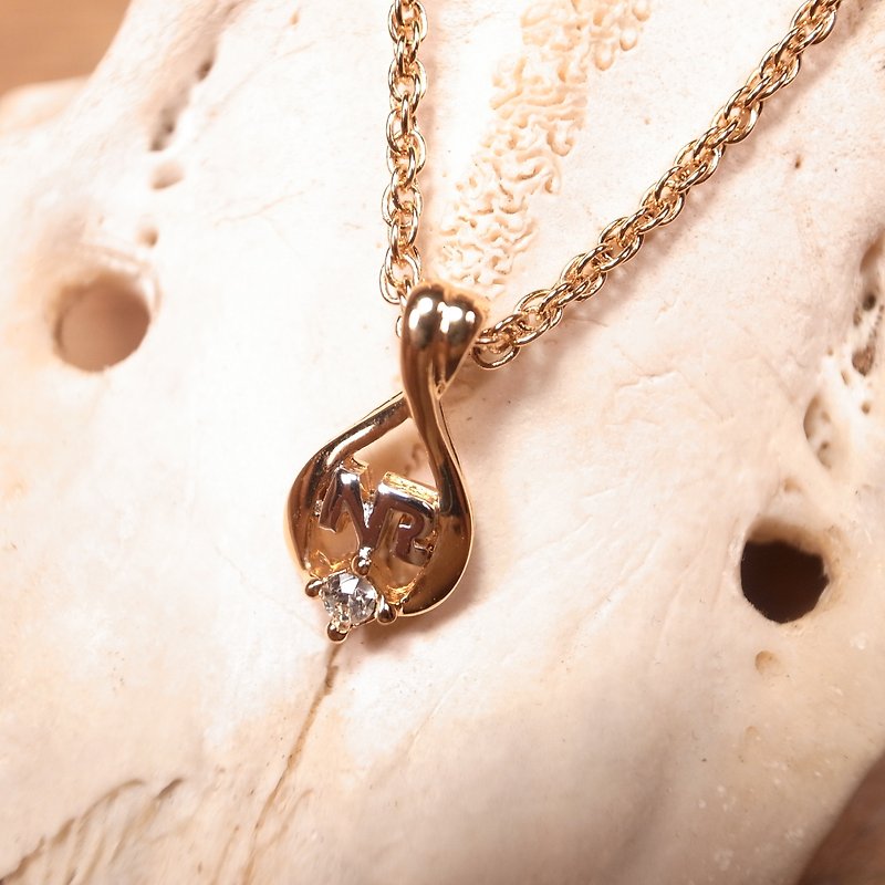 [Bones] NINA RICCI NR golden water drop diamond necklace Vintage - Necklaces - Other Metals Gold