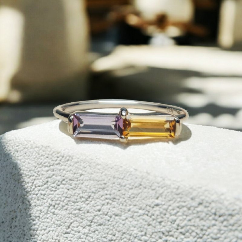 Amethyst & Citrine ring, Silver 925 white gold plated setting - General Rings - Gemstone Multicolor