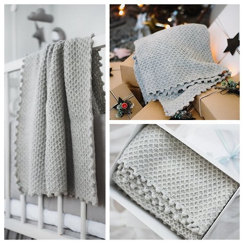 Cot and Cot Light grey soft knitted woolen blanket - alpaca and sheep wool baby blanket