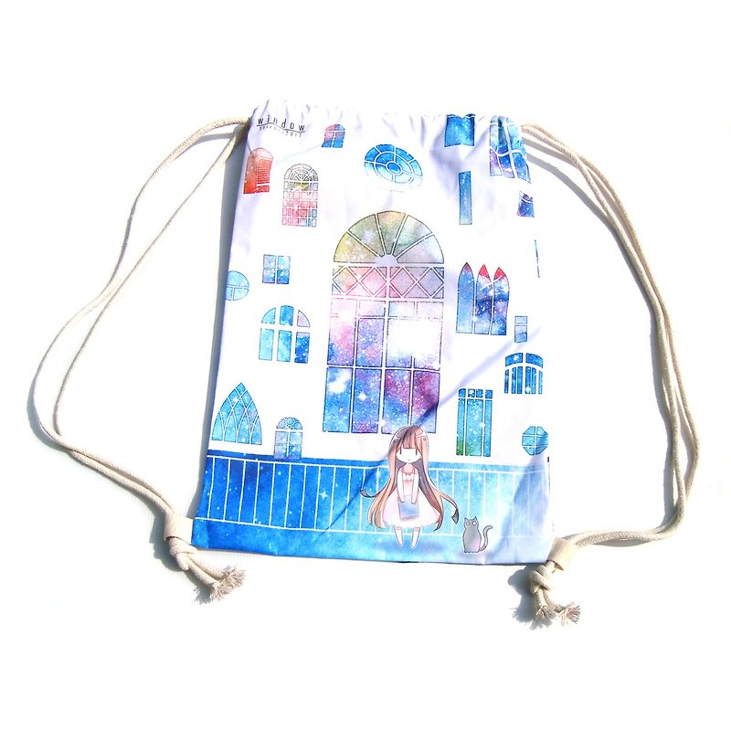 White windows─back backpack - Drawstring Bags - Cotton & Hemp White