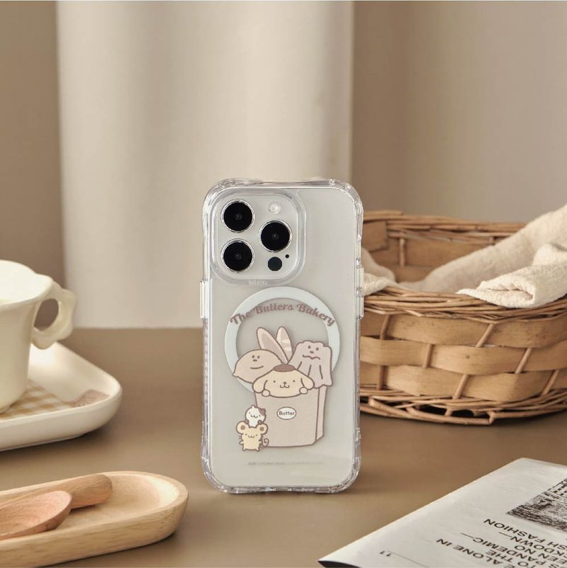 Cream Family x Pudding Dog Squeeze Bread Bag Anti-yellowing and Anti-fall MagSafe iPhone Case - เคส/ซองมือถือ - พลาสติก สีใส