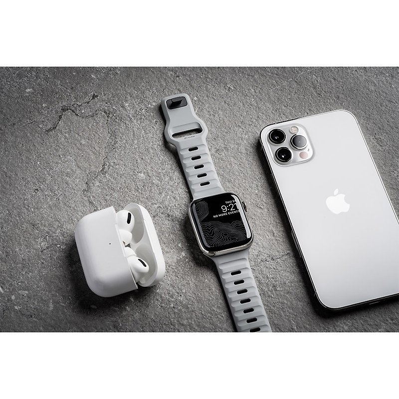 【美國NOMAD】AppleWatch專用運動FKM橡膠錶帶-45/44/42mm 月球灰 - 錶帶 - 橡膠 灰色