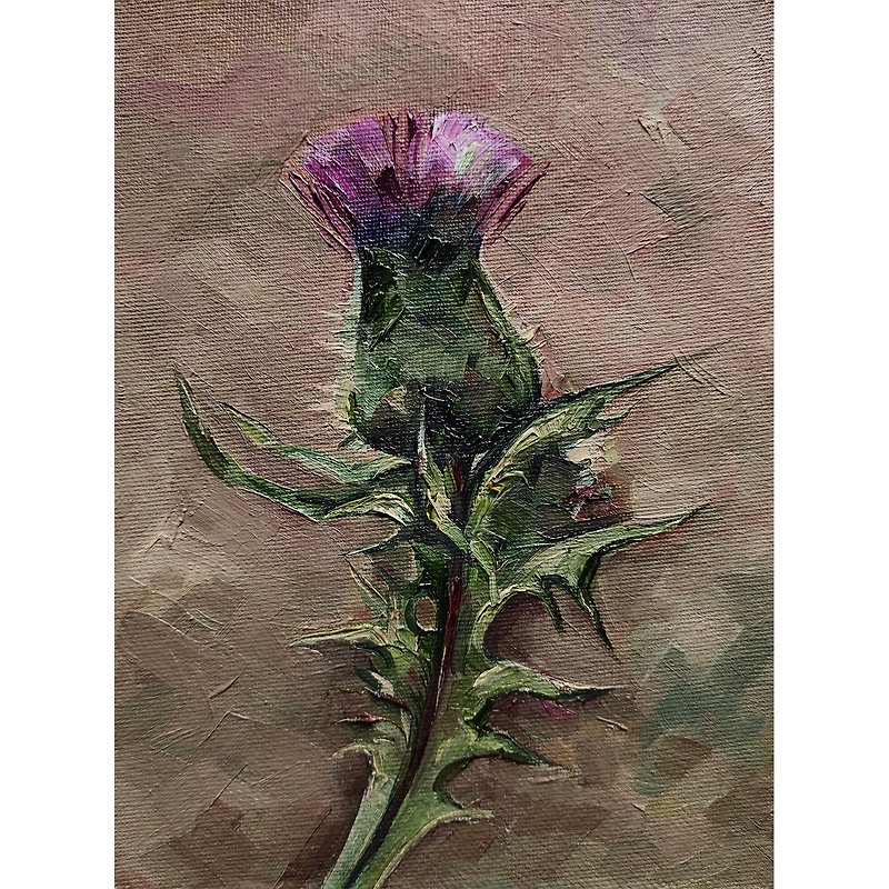 Thistle painting flower hand-painted original painting oil painting Scotland art - Posters - Other Materials Khaki
