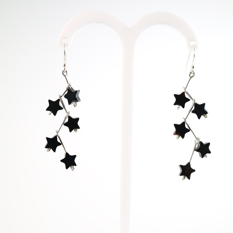 [ColorDay] Black Agate Little Star _925 Sterling Silver Sterling Silver Earrings <Black Agate Silver Earring> - ต่างหู - เครื่องเพชรพลอย สีดำ