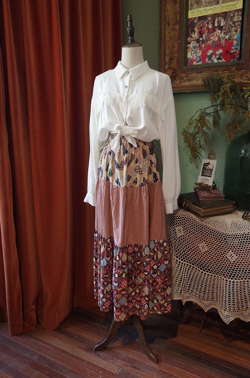 vintage dress American stitching childlike print skirt vintage skirt - ชุดเดรส - ผ้าฝ้าย/ผ้าลินิน 