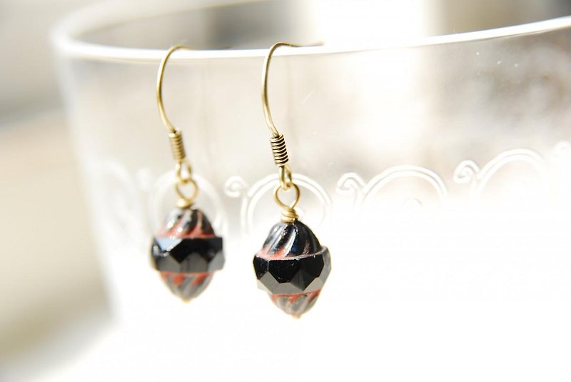 Czech beads earrings (black) - Earrings & Clip-ons - Gemstone Black