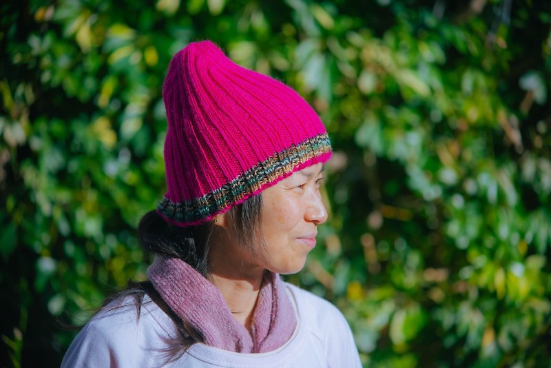 リバーシブル　ニット帽　ニットキャップ　スカル　男女兼用　フリーサイズ - 帽子 - ウール ピンク