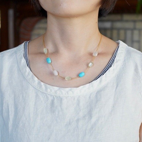 Turquoise and prehnite necklace 41cm [OP821]