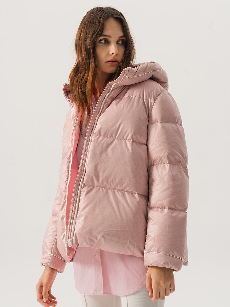 Eco-friendly women's down hooded jacket (4 colors) - เสื้อแจ็คเก็ต - เส้นใยสังเคราะห์ สีเทา