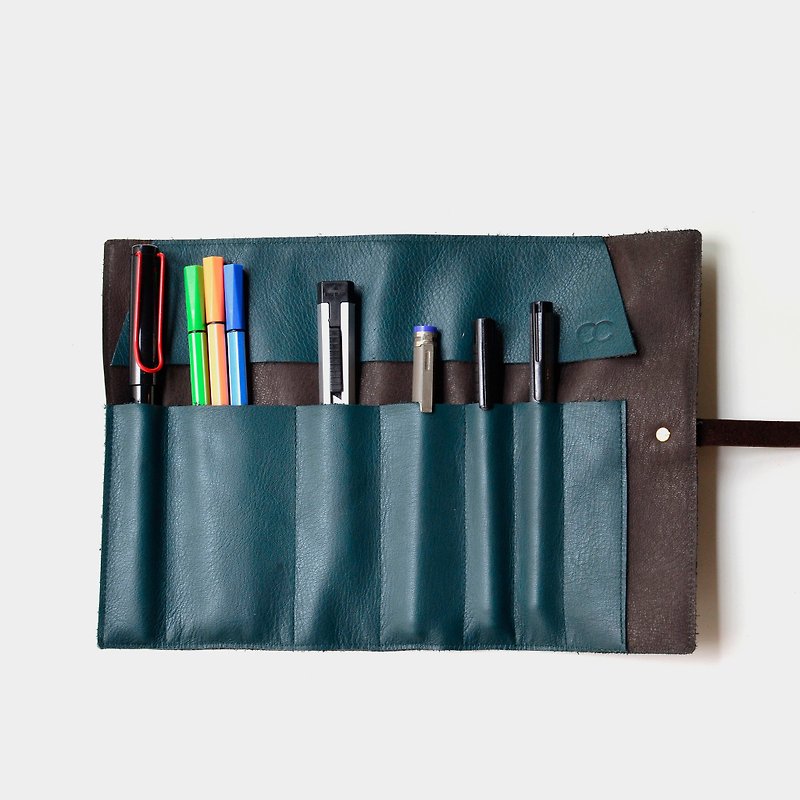 【森林野餐壽司盒】牛皮筆袋 皮革鉛筆盒 工具袋 鋼筆 捲軸式 畢業禮物 客製刻字當禮物 - 筆盒/筆袋 - 真皮 綠色