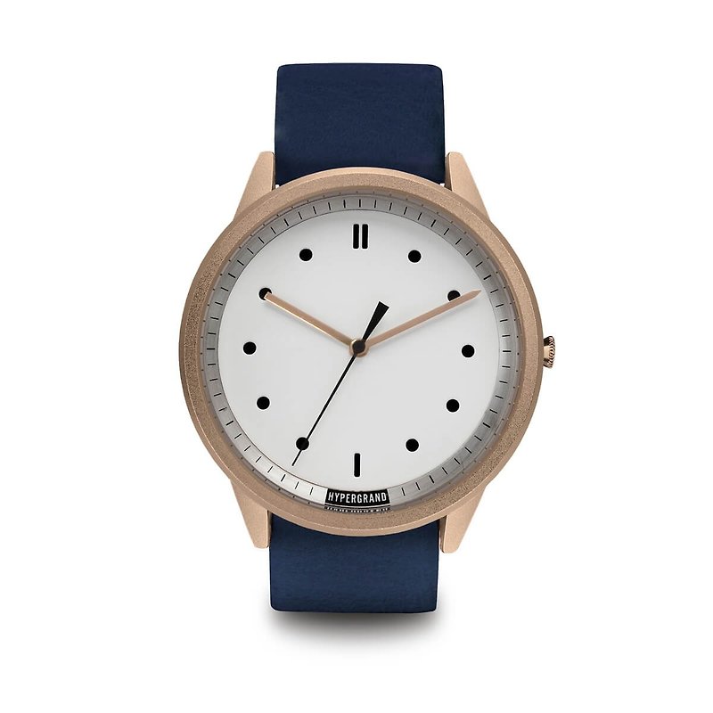 HYPERGRAND - 02基本款系列 - 玫瑰金白錶盤藍皮革 手錶 - 男裝錶/中性錶 - 其他材質 藍色
