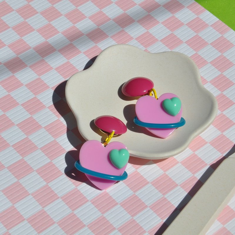 粉色搖滾星球耳環/ 壓克力耳環 - 耳環/耳夾/耳骨夾 - 壓克力 