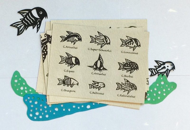 鼠魚明信片 一套6張 - 心意卡/卡片 - 紙 卡其色