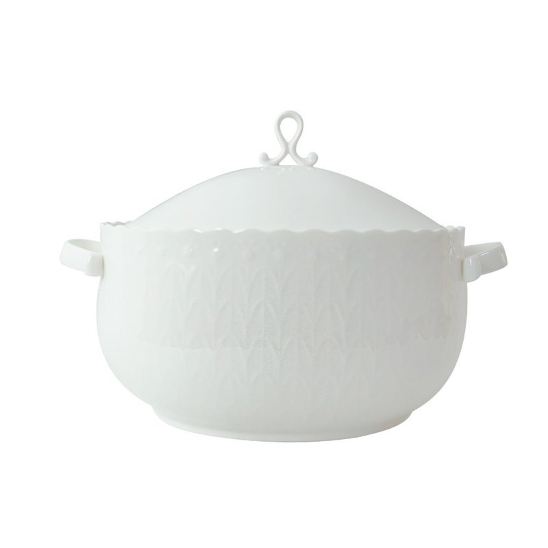 Silky White Bone China Casserole with Lid (3350cc) - กระทะ - เครื่องลายคราม ขาว