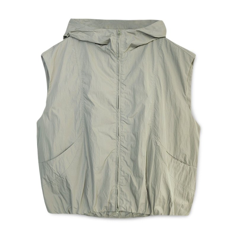 【Simply Yours】連帽車線背心 灰綠F - 背心/無袖上衣 - 棉．麻 綠色