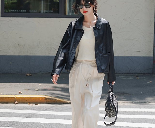 Black Matte Short Leather Jacket|Jacket|Summer and Autumn