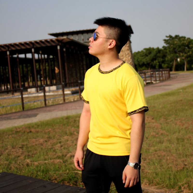 尊黃版 圓領 吸濕排汗 T-SHIRT - T 恤 - 聚酯纖維 黃色