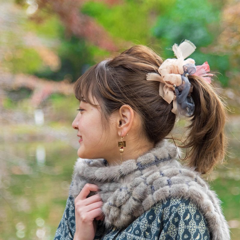 Basic || Blooming Sakiami Colourful Hair Scrunchy || Hair Accessory / Hair Tie - Hair Accessories - Polyester Gold