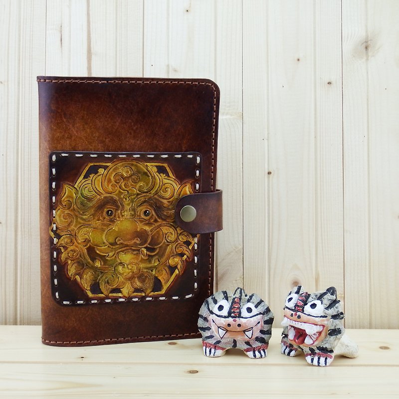 Handmade Leather Notebook Pocket Book Book Book - Lucky Lion (plus gift bookmark) - Notebooks & Journals - Genuine Leather Brown