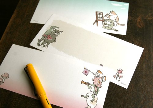 河童堂 貓とカエルの一筆箋21枚セット letter paper